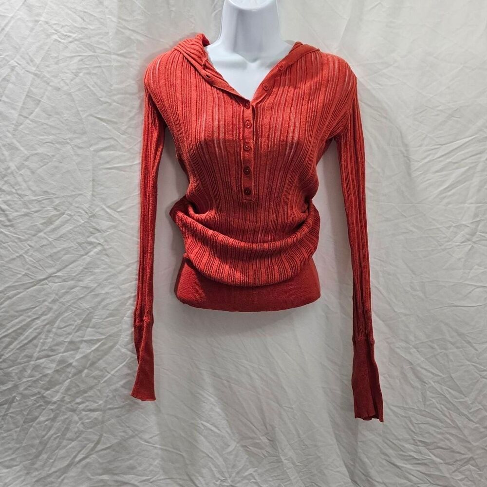 vintage y2k lightweight knit orange hoodie top - Picture 2 of 4